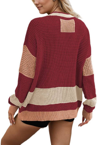 EB | Jacke V-Ausschnitt Tasche Colorblock Cardigan Sweatshirt