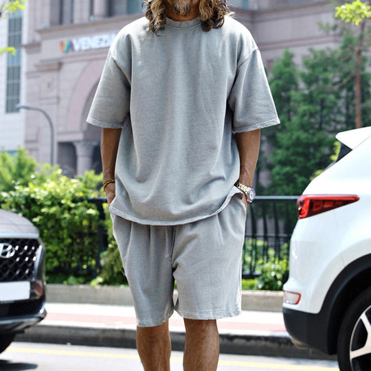 EB | Lockeres T-Shirt Shorts einfarbiges Set