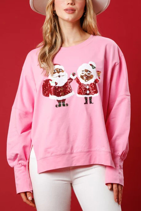 EB | Weihnachtsmann Pailletten Lässig Lockere Lange Ärmel Sweatshirt
