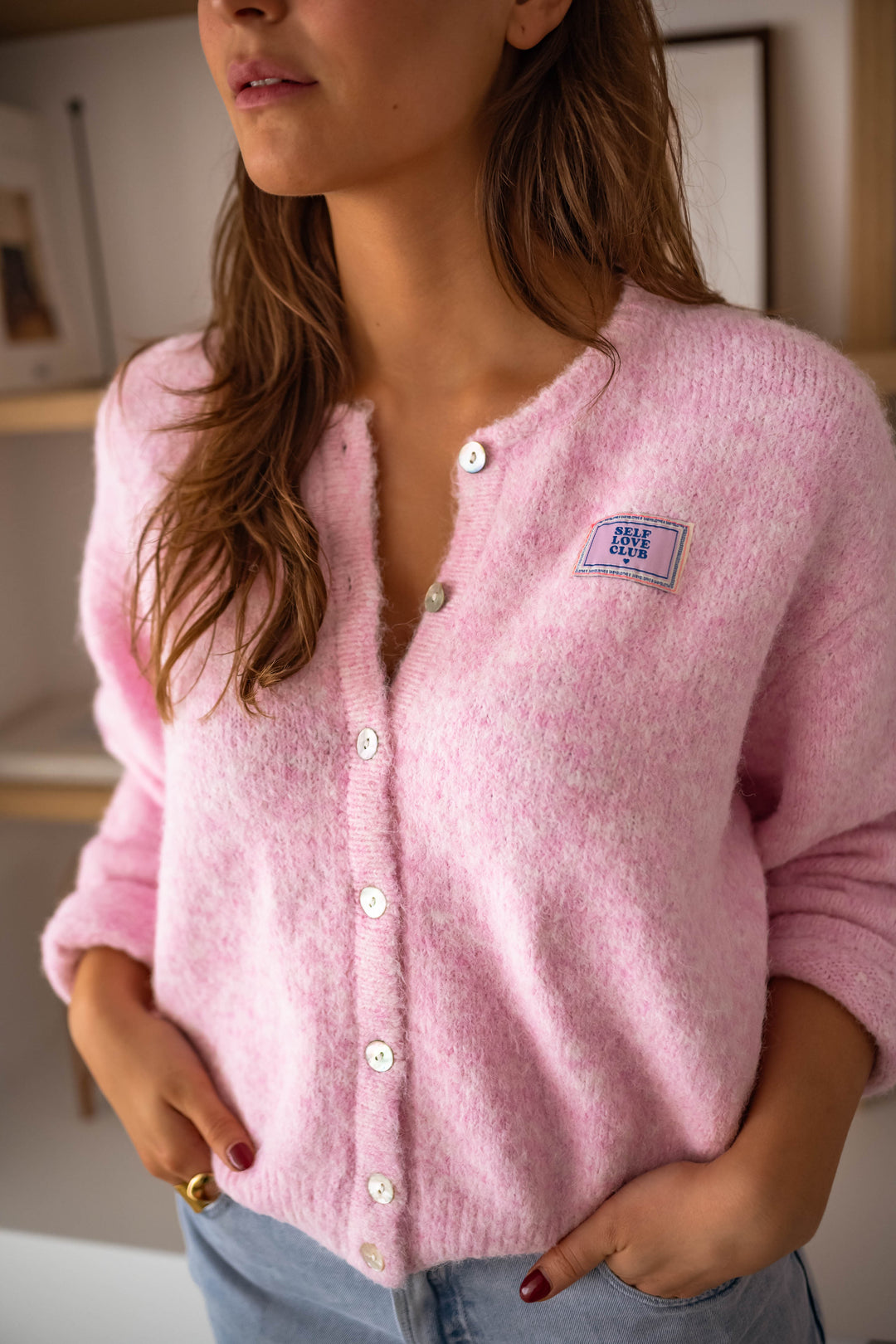 EB | rosa gestepptes Cardigan für Layer-Looks