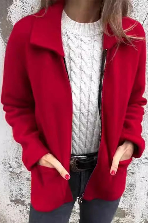 EB | Farbe Revers Reißverschluss Tasche Freizeitjacke