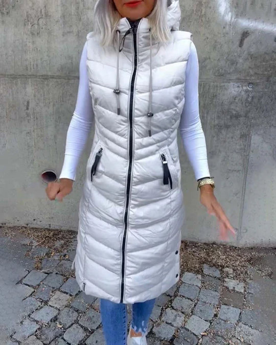 EB | Ärmellose, Lässige Steppjacke mit Kapuze und Reißverschluss