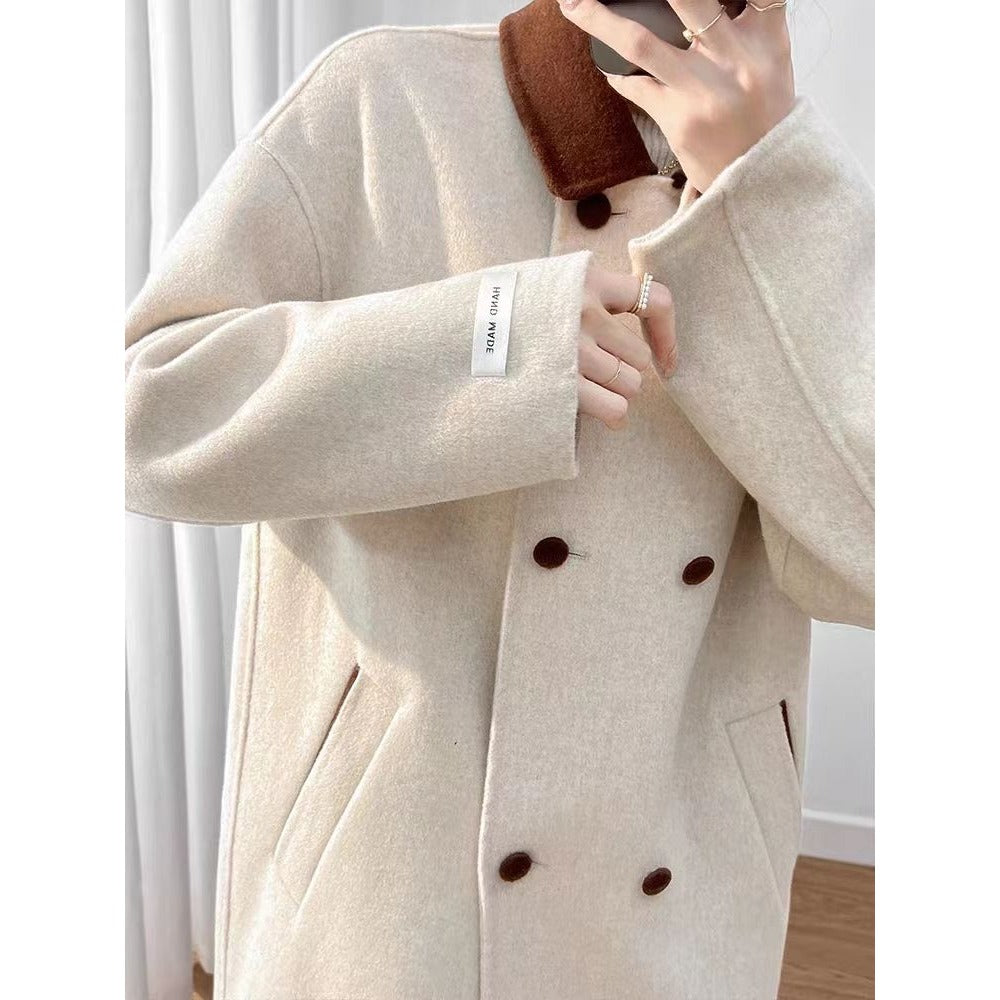 EB | Wollmischung Lange Jacke mit Braunem Kragen für Damen