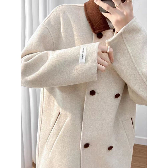 EB | Wollmischung Lange Jacke mit Braunem Kragen für Damen