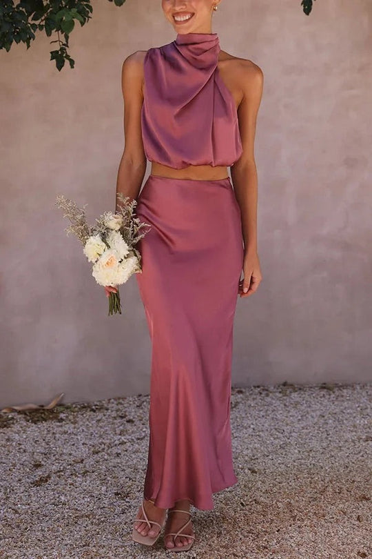 EB | Solch Eine Stimmung Hochgeschlossene Satin Drapiert Maxirock Set