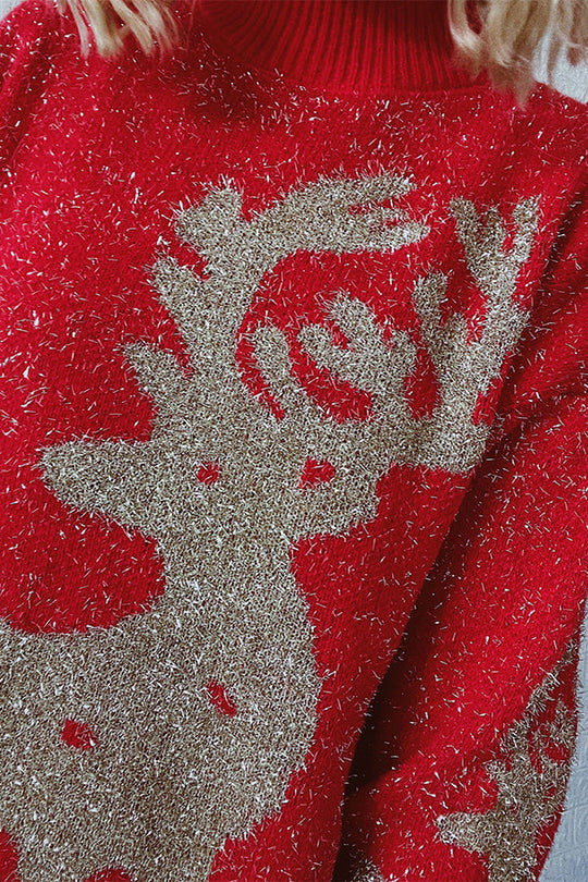 EB | Weihnachtsmuster Gestrickter Rundhalsausschnitt Langarmpullover