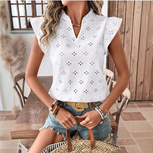 EB | Damen Casual Augenstickerei Kurzarm