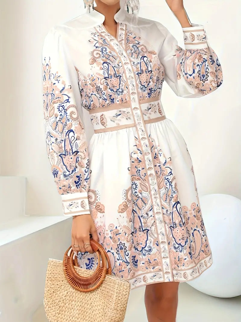 EB - Urlaub Maxikleid Mit V-Ausschnitt und Langen Ärmeln in Blumenmuster