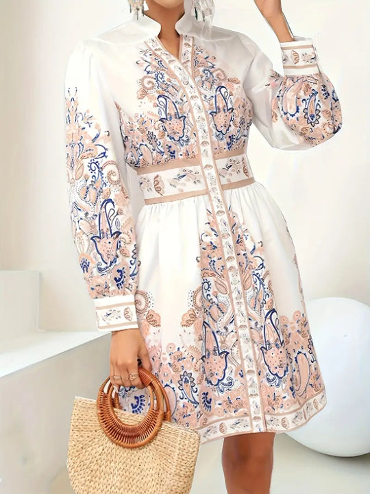 EB - Urlaub Maxikleid Mit V-Ausschnitt und Langen Ärmeln in Blumenmuster