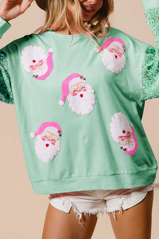 EB | Weihnachten Lässig Locker Rundhals Pailletten Ärmel Sweatshirt
