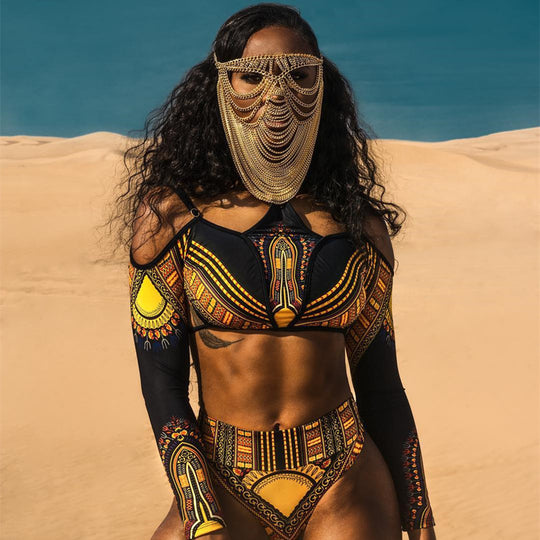 Damen Crop-Top Bikini mit langen Ärmeln und innovativem Muster EB
