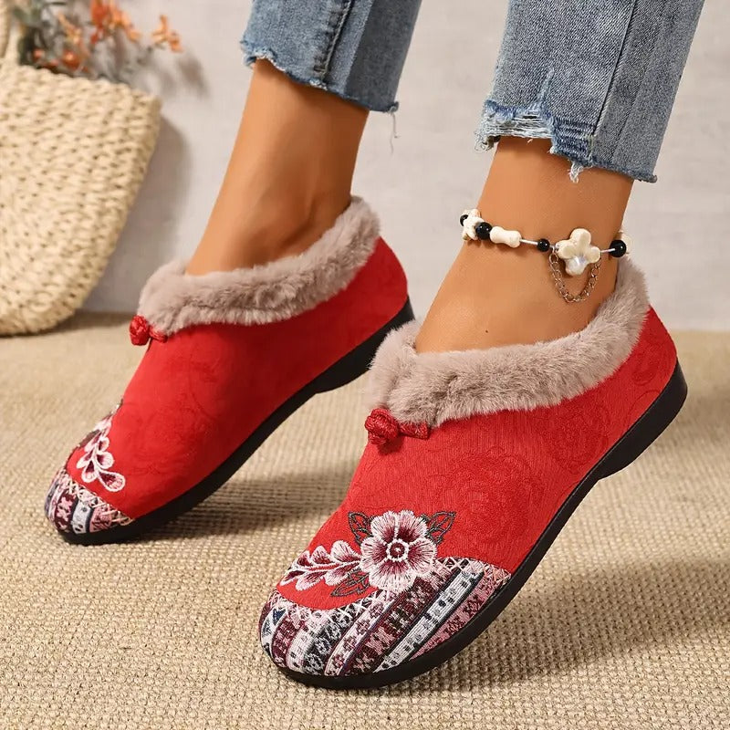 Warme, weiche Schuhe für Damen mit zartem Blumenprint EB EB