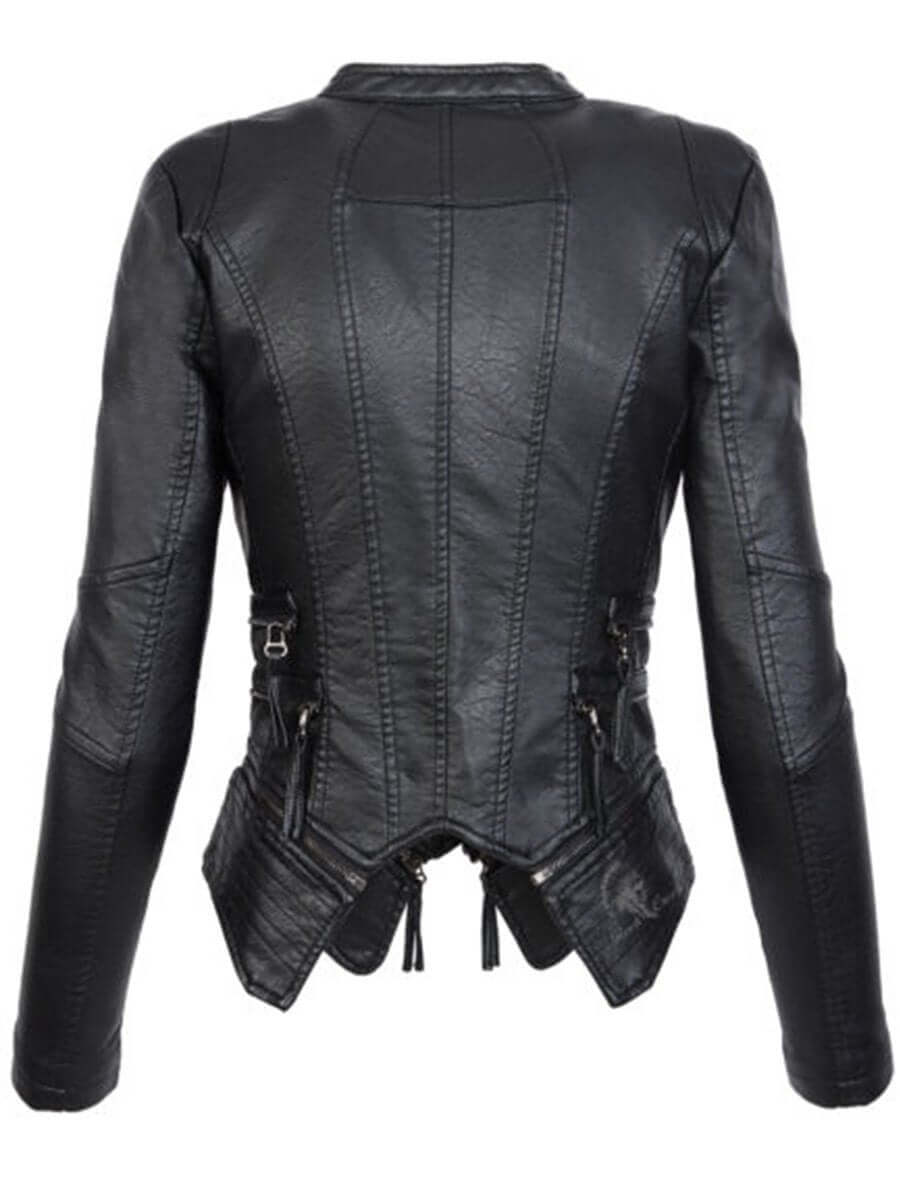 EB | Damen Schwarze Asymmetrische PU-Leder Bikerjacke