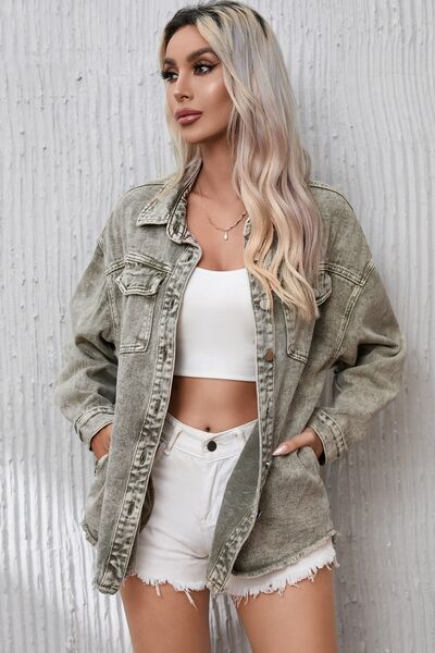 EB | Button Up Pocketed Raw Hem Denimjacke