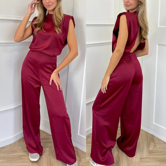 EB | Ärmelloser Satin-Overall mit weitem Bein