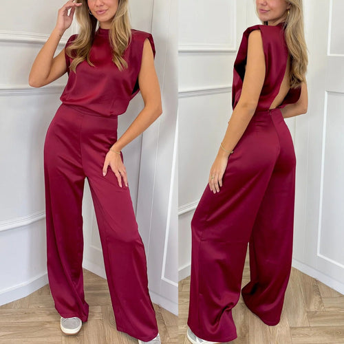 EB | Ärmelloser Satin-Overall mit weitem Bein