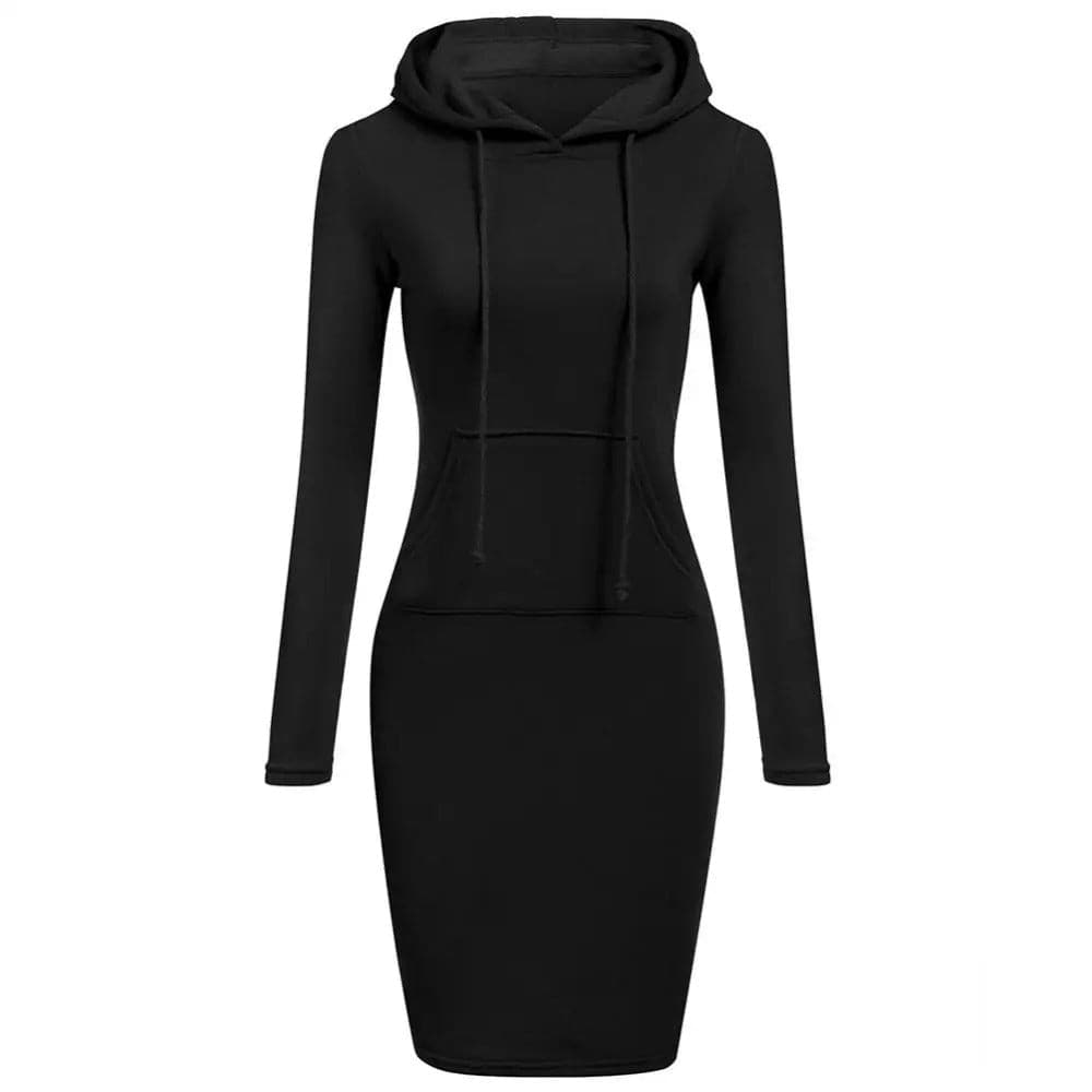 EB | Hoodie Kleid Lange Ärmel Verstellbare Kapuze Kängurutasche Slim Fit
