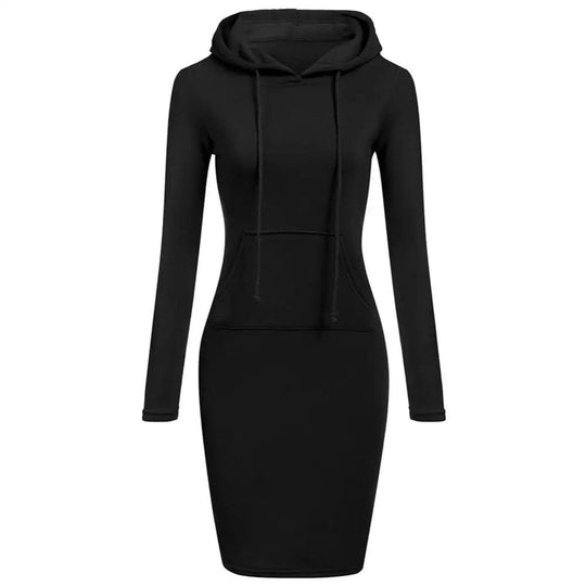 EB | Hoodie Kleid Lange Ärmel Verstellbare Kapuze Kängurutasche Slim Fit
