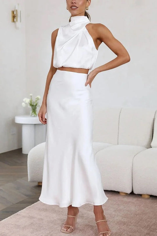 EB | Solch Eine Stimmung Hochgeschlossene Satin Drapiert Maxirock Set