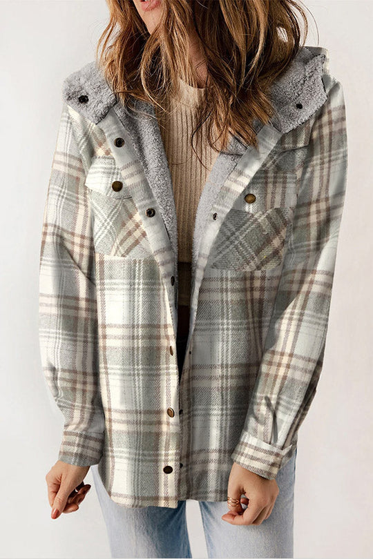 EB | Knopf Sherpa gefütterte Kapuzen-Flanelljacke