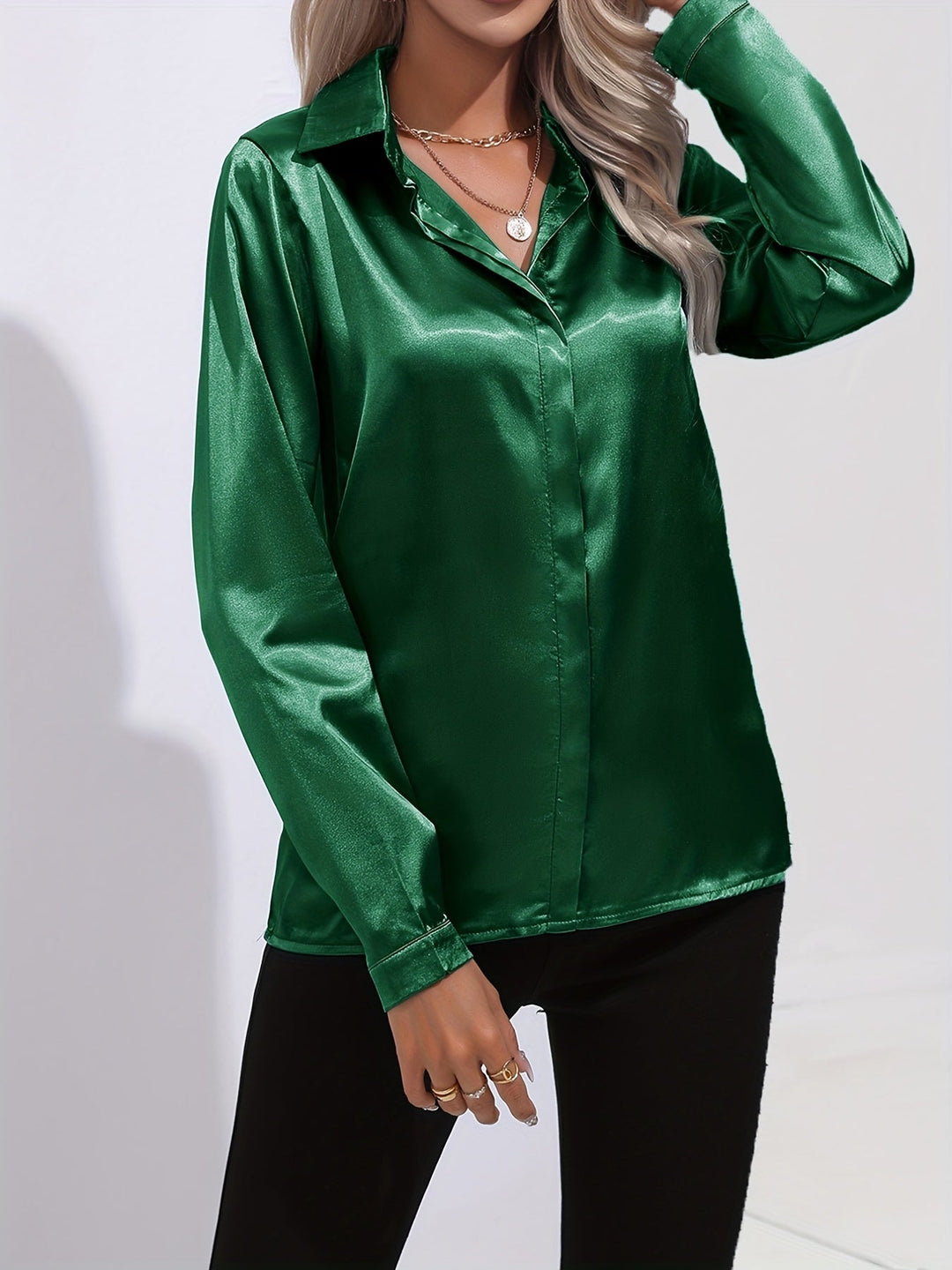 EB - Schicke Herbst Elegante Satin Bluse für Frauen