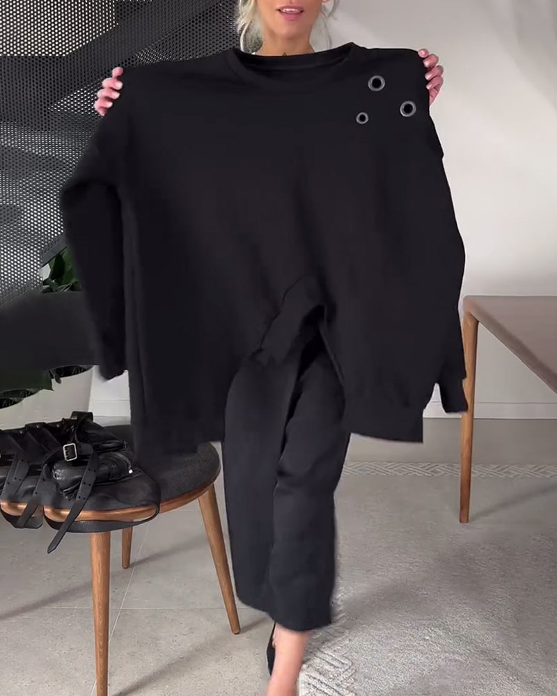 EB | Sweatshirt mit Rundhalsausschnitt und Schlitz In Unifarbe
