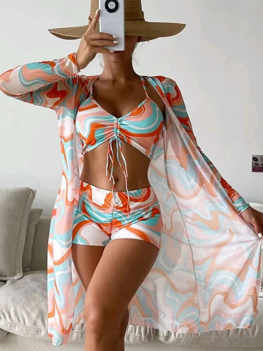 EB | Bedrucktes dreiteiliges Bikini-Set