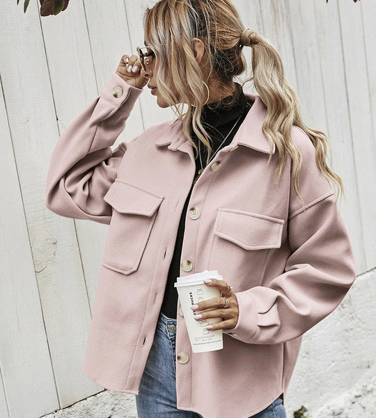 EB | Jacke Oversized Fit Weiche Texturierte Qualität Knopfverschluss Große Taschen