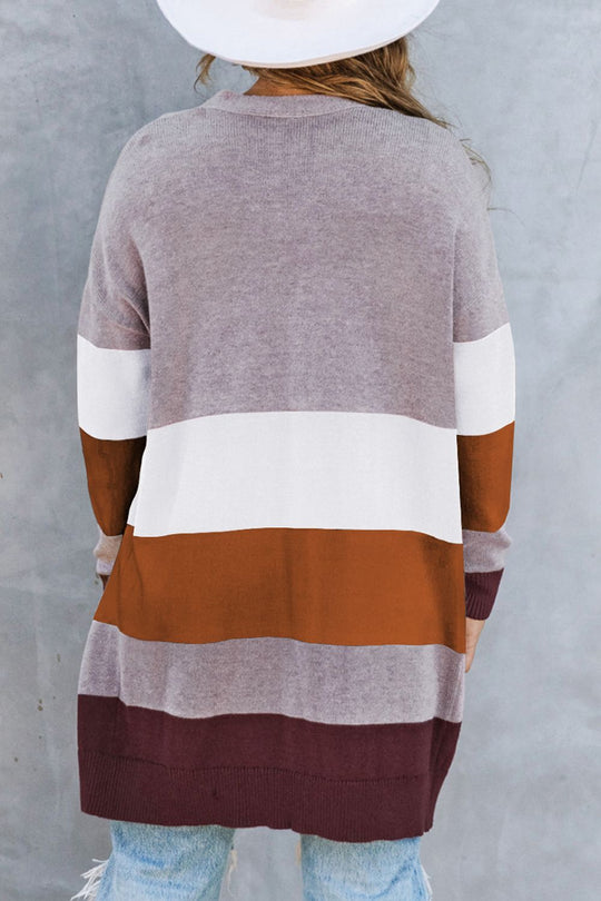 EB | Farbblock Offene Front Rippbündchen Cardigan mit Taschen