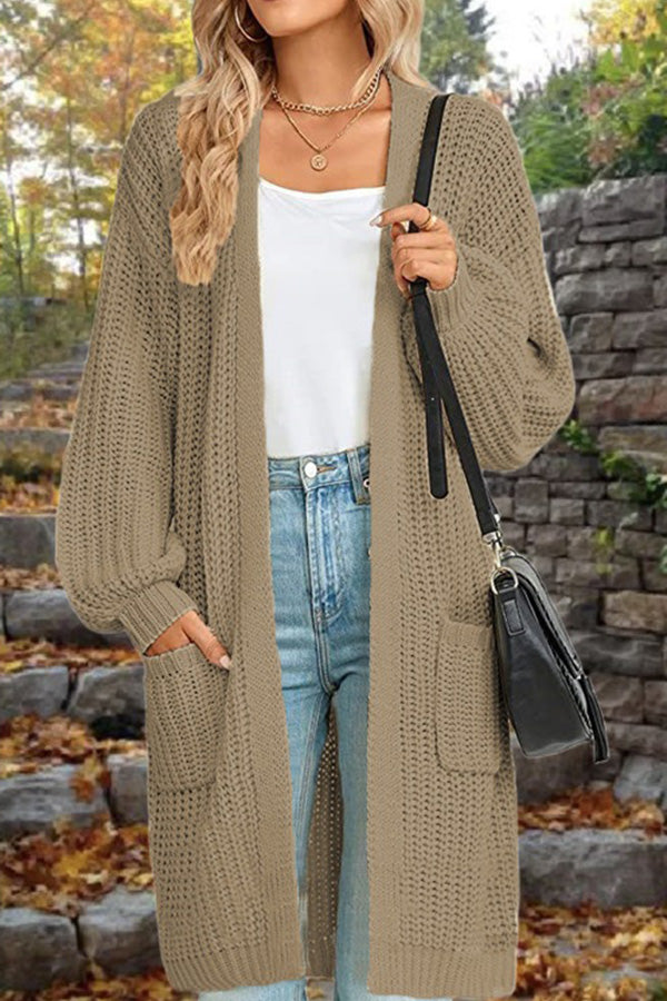EB | Länge Locker Oversized Doppelte Tasche Cardigan Sweater Jacke