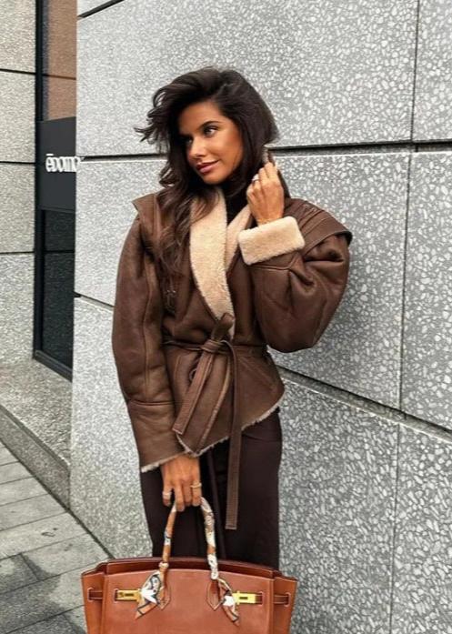 EB | Wildleder Wickeljacke mit Fellbesatz
