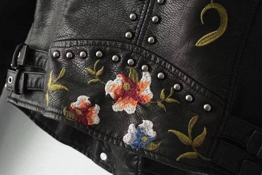 EB | Damen Blumen PU Lederjacke