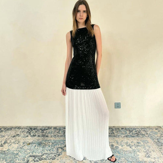 EB | Ärmelloses langes Kleid mit Pailletten und Neckholder