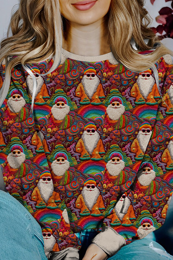 EB | Bedruckter Weihnachtskontrastfarbe Langarm-Pullover Sweatshirt