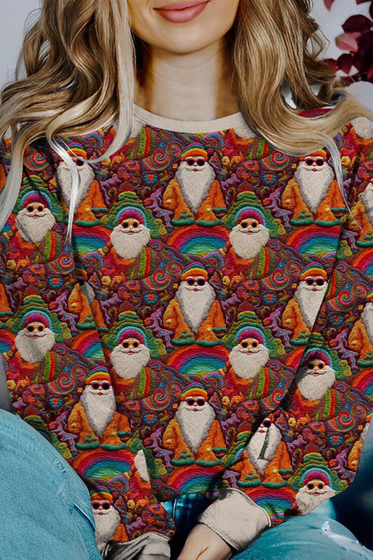 EB | Bedruckter Weihnachtskontrastfarbe Langarm-Pullover Sweatshirt