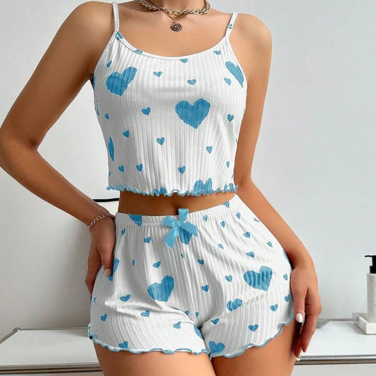 EB | Liebe Bedruckte Hosenträger Shorts Pyjama Set