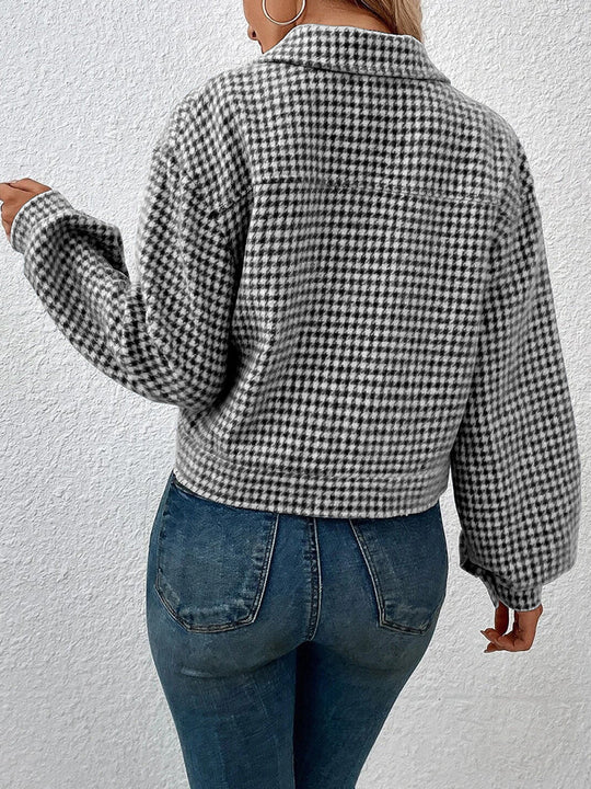EB | Kurze Jacke mit Hahnentritt-muster Knopfverschluss Schick und Klassischer Stil