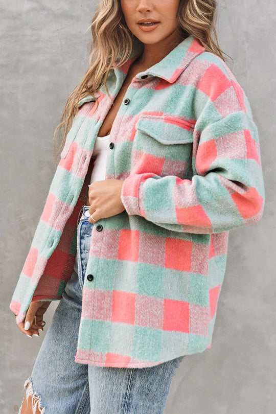 EB | Karo Farbblock Freizeit Übergroße Jacke