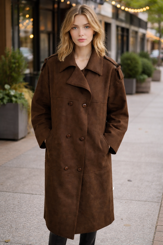 EB | Brauner Wildleder langer Mantel