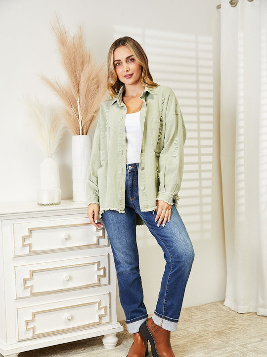EB | Zerrissene Rohsaum-Denimjacke