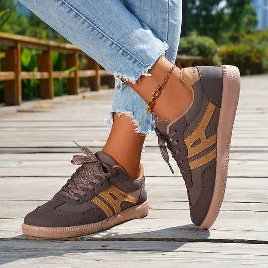 Damen lässige Turnschuhe mit niedrigem Absatz, Schnürung Mode Schuhe EB