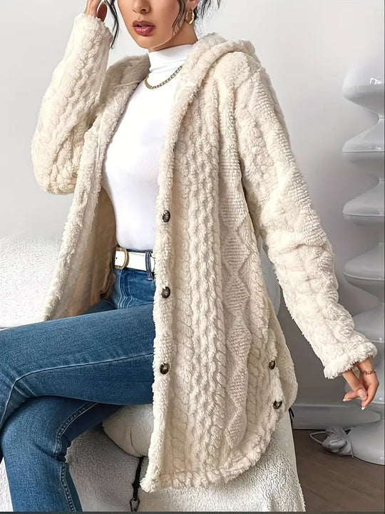 EB | Lange Jacke mit Kapuze und Knöpfen