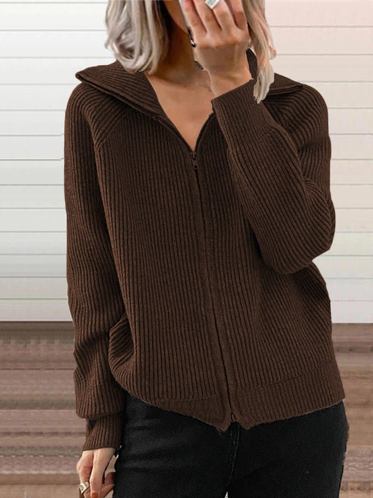 EB | Gemütlicher Baumwolle Strick Zip-Up Pullover Jacke