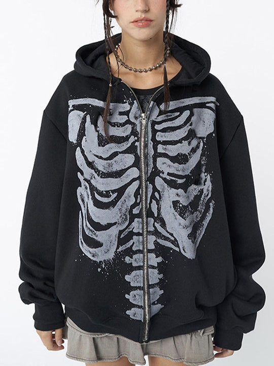 EB | Schwarze Oversized Hoodie mit Skelettdruck