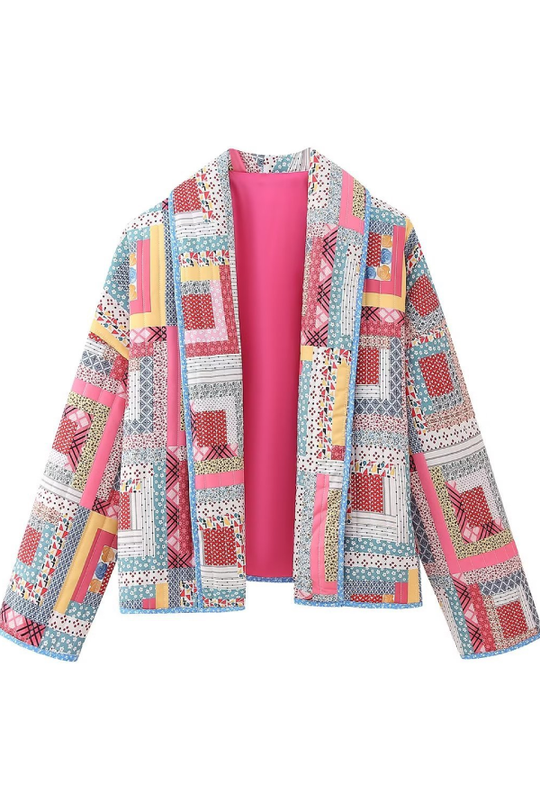 EB | Cardigan gesteppt Colorblock Karo Baumwolljacke