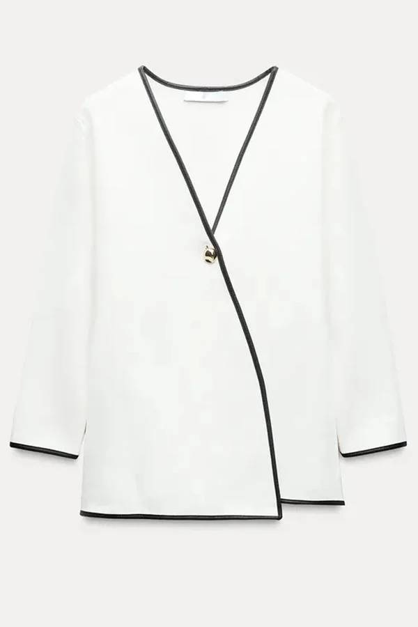 EB | Meine Chancen Kontrastbesatz Goldknopf Langarm Lockeres Jacket
