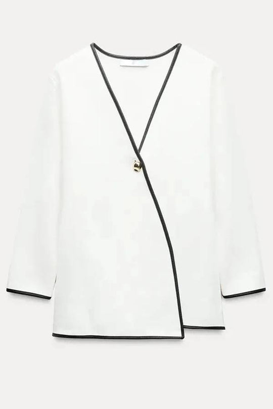 EB | Meine Chancen Kontrastbesatz Goldknopf Langarm Lockeres Jacket
