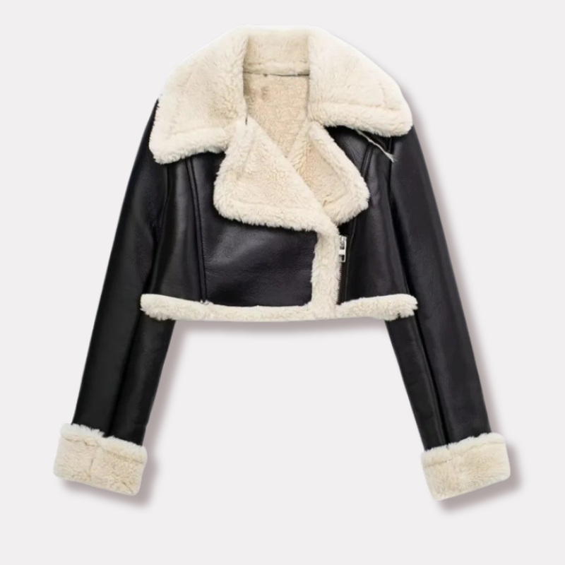 EB | Kurze Lederjacke mit Teddy-Futter