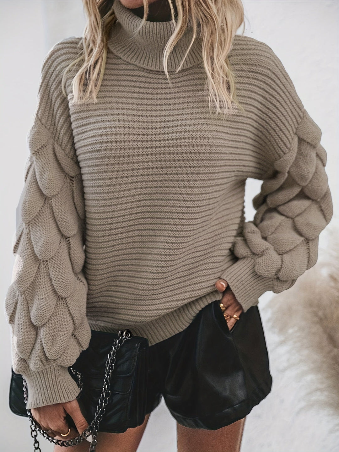 EB | Strickpullover mit Hohem Kragen Weich und Elegant Einzigartige Ärmel
