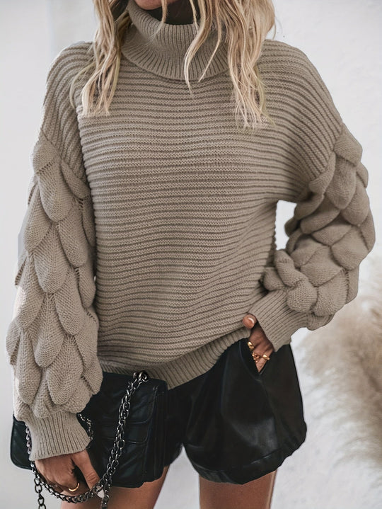 EB | Strickpullover mit Hohem Kragen Weich und Elegant Einzigartige Ärmel